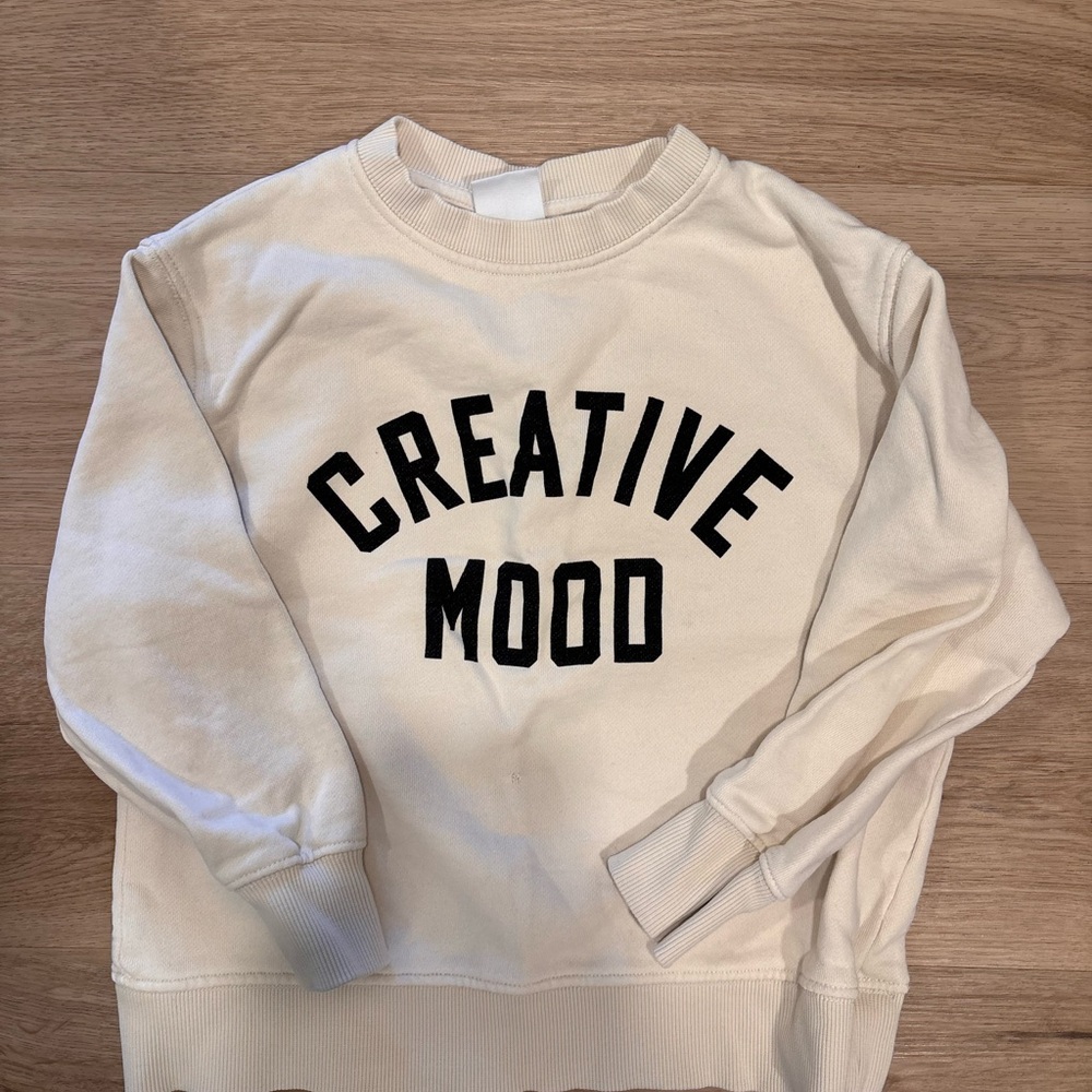 Zara Men's Cream Crewneck Sweater with Black Text